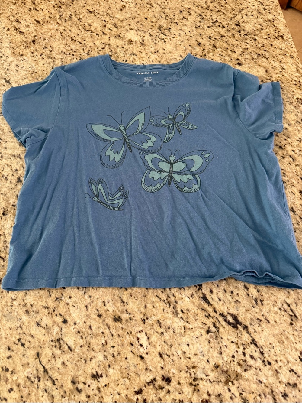 American Eagle Outfitters Blue Butterfly Short Sleeve Tee
